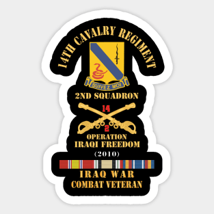 Army - 14th Cavalry Regiment w Cav Br - 2nd Squadron - OIF - 2010 - Red Txt Cbt Vet w IRAQ SVC X 300 Sticker